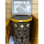 Octagonal topped Eastern style occasional table with picture 'Back from the Indies'