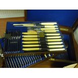 Near complete canteen of bone handled cutlery (three layers) by Harrison Brothers & Howson