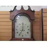 Circa 1820 arched dial mahogany longcase clock, Ilminster maker (pendulum, weights and key included,