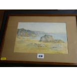 A M BOWEN watercolour - Tenby coastal scene, 18 x 26.5 cms