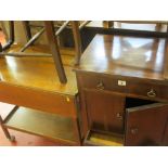 Parcel of polished furniture including nest of three glass topped coffee tables, mahogany bedside