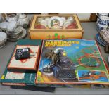 Boxed child's teaset, a vintage Monopoly and Scrabble board games etc