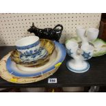 Parcel of miscellaneous porcelain including lustre cow creamer etc