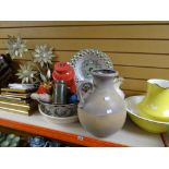 A parcel of metal storage canisters, continental wall plate, yellow jug & bowl set ETC Condition
