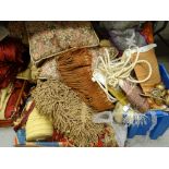 Parcel of scatter cushions and decorative fringe, tie backs Condition reports provided on request by