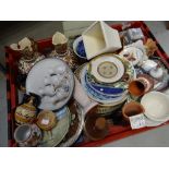 A crate of mixed china including collectors plates, vases ETC Condition reports provided on