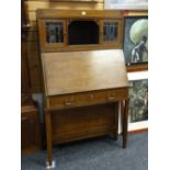 An unusual vintage Arts & Crafts-style oak bureau bookcase by Globe Wernicke (stamped lock) 82 x