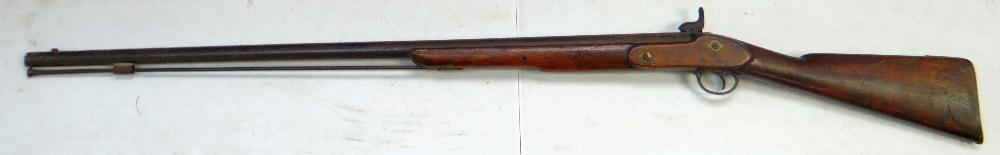 Nineteenth century rifle with brass butt and trigger, iron lock plate, seems to be unmarked,
