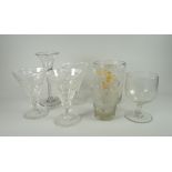 A parcel of glassware including air twist stem knopped ale glass, a tumbler with etched Chinese
