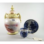 A Lock & Co porcelain lidded vase painted with landscape scene, entitled to base 'Loch Lomond at