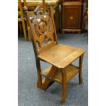 Victorian oak shield back metamorphic chair / library steps, 90cms high Condition reports provided