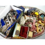 An EPNS galleried tray containing a large quantity of jewellery, beads and collectables Condition
