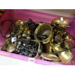 Crate of mainly brassware including planters, candlesticks ETC Condition reports provided on request