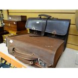 A vintage cased picnic set together with a leather document case Condition reports provided on