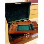 A nineteenth century burr walnut writing box with pop out base drawer and ebonized stringing