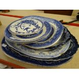 A collection of various blue & white plates and platters Condition reports provided on request by