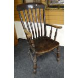 A good antique Windsor country type armchair and two smaller country farmhouse chairs Condition