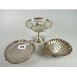 Three silver bon-bon dishes comprising a pierced circular example raised over a circular spreading