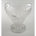 A believed Waterford cut glass bell-shaped vase, the body etched with birds and flowers, 24cms