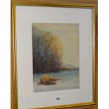 ALLEN watercolour - coastal scene, 36 x 26cms Condition reports provided on request by email for