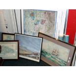 Group of prints to include maritime, reproduction maps and a print of Tumbledown Mountain, limited