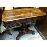 A nineteenth century rosewood foldover card table with baize lined interior Condition reports