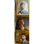 RICHARD O'CONNELL oil on board - self portraits dated 1977 (3) and 1988 (one framed) 48 x 38cms