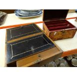 A small marquetry inlaid writing slope together with a jewellery box Condition reports provided on