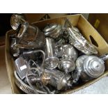 Box of various EPNS mainly teaware, small tray ETC Condition reports provided on request by email