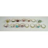 Fifteen modern dress rings, mainly if not all marked 9ct gold and QVC, 50gms Condition reports