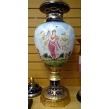 A twentieth century oversized floor vase with lid decorated with an all round garden scene of