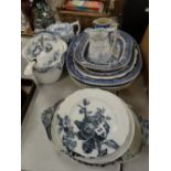 A parcel of antique blue & white china including part dinner sets Condition reports provided on