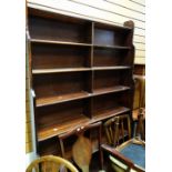 A tall stained wood waterfall bookcase, 185cms high Condition reports provided on request by email