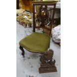 An inlaid and marquetry antique hall chair together with an antique cast iron lion-form 'flat