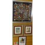 Large framed embroidered textile together with three other pictures Condition reports provided on