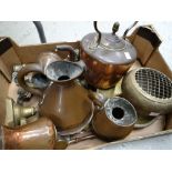 Collection of metalware including copper kettle, copper measuring jugs ETC Condition reports