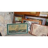 A quantity of framed pictures and prints including reproduction antiquarian maps Condition reports
