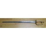 A military-type sword with straight steel blade, wooden handle and gilt metal hilt, 92cms long