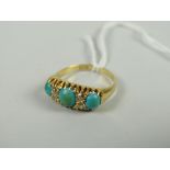 An antique yellow gold set turquoise and diamond chip ring Condition reports provided on request