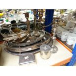 Three EPNS galleried trays, candlesticks, candelabra ETC Condition reports provided on request by