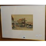 T A FRASER watercolour - village scene with figures, 17 x 24cms Condition reports provided on