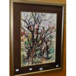 WILL EVANS watercolour - garden scene with blossoming tree and figure of a lady, 50 x 37cms (