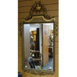 Twentieth century gilt framed rectangular wall mirror having urn and foliate decorated pediment,