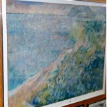 EMRYS PARRY pastel on brown paper - North Wales coastal scene, entitled verso 'Nefyn Cliff Walk',