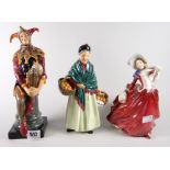 Three Royal Doulton bone china figures to include 'The Jester - HN2016' and 'The Orange Lady -