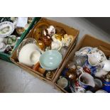 Three boxes of various china and glass including vintage soda siphon, royal commemorative ware,