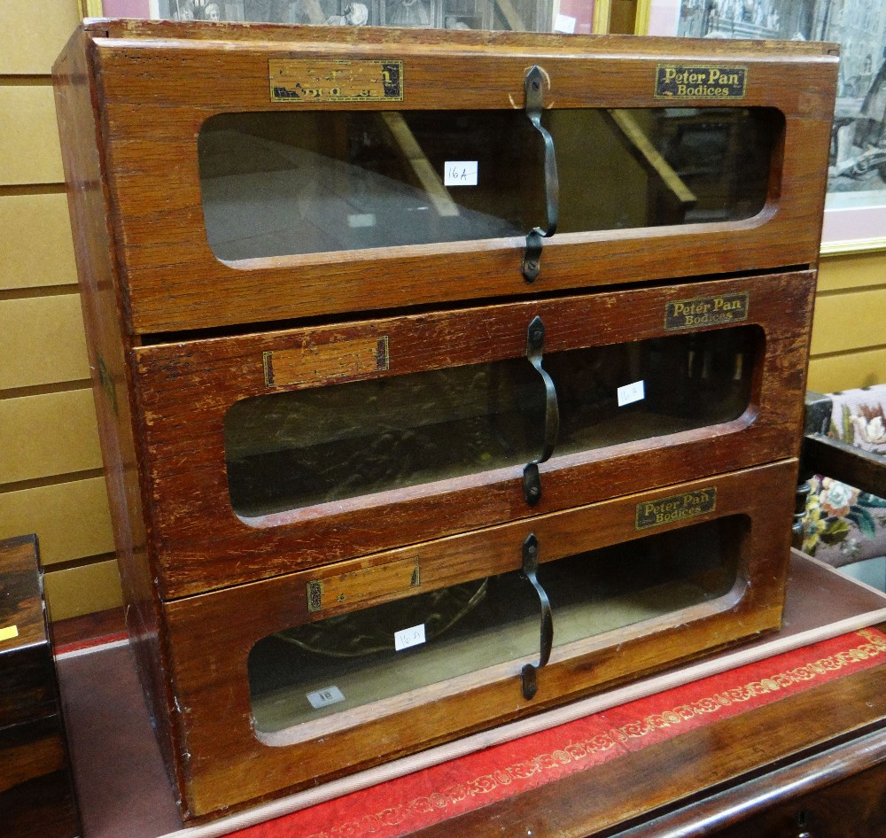 Vintage haberdashery shop display cabinet for 'Peter Pan Bodices' Condition reports provided on