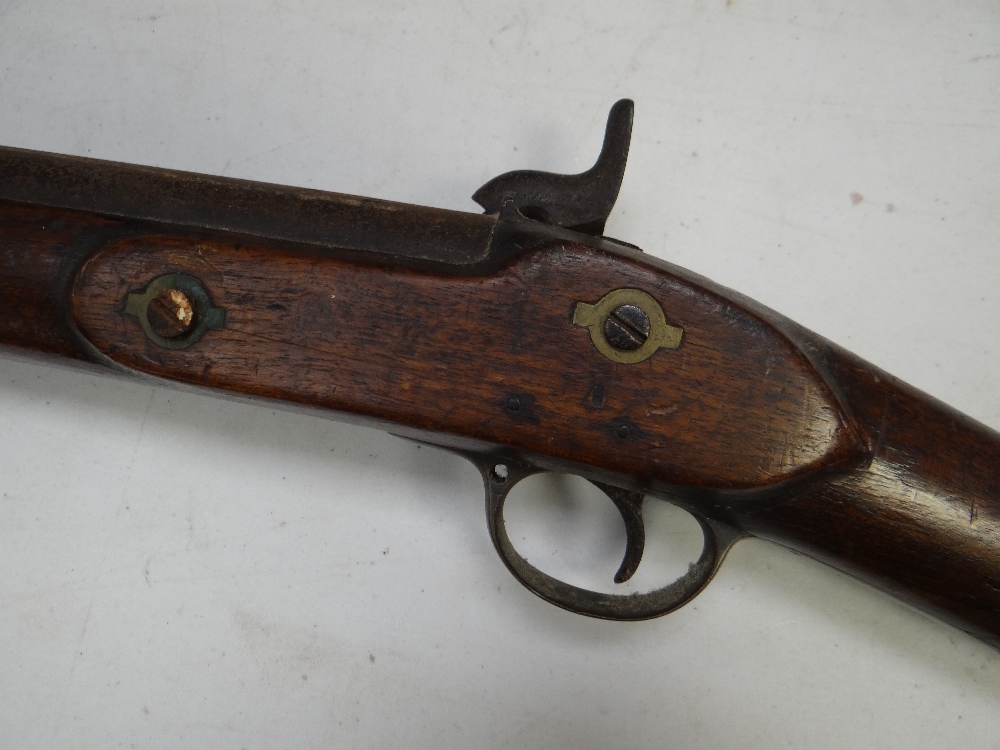 Nineteenth century rifle with brass butt and trigger, iron lock plate, seems to be unmarked, - Image 2 of 3