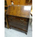 Antique-reproduction sloped burr wood bureau Condition reports provided on request by email for this
