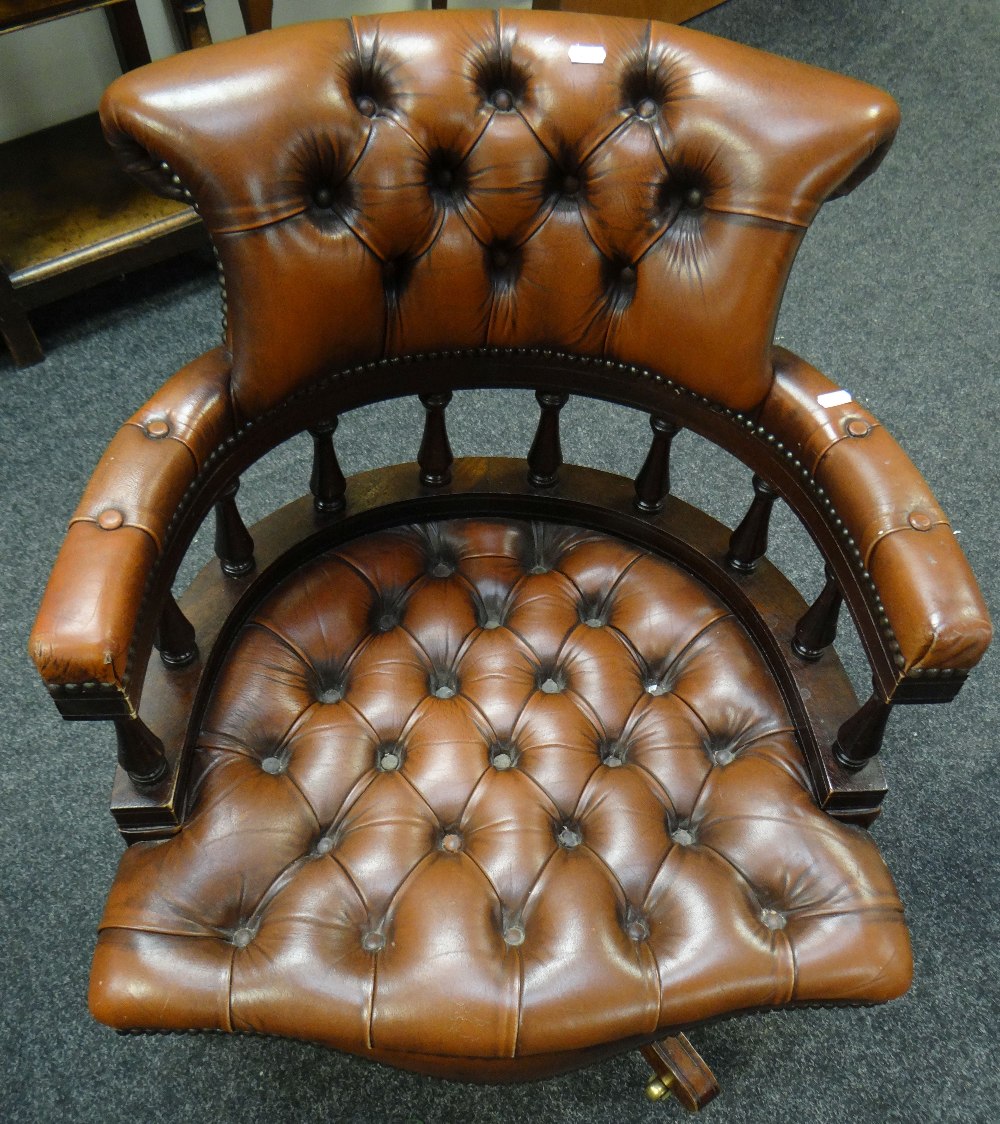 Twentieth century leather button back captain's swivel office chair Condition reports provided on - Image 2 of 2